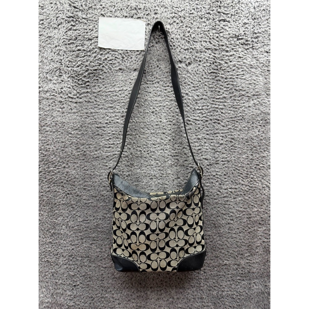 Vintage Coach Chelsea Signature Slim Duffel Hobo Shoulder Bag Black Beige 6346
